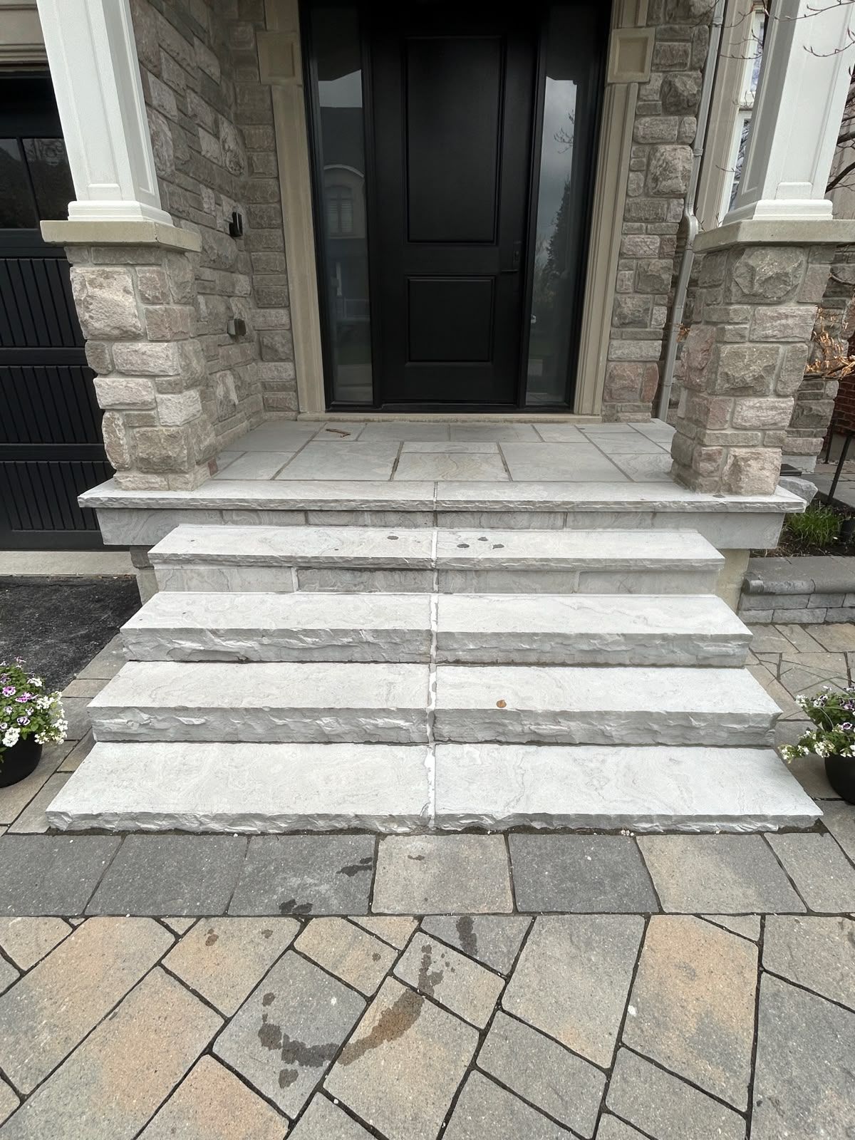 Pale natural-stone steps after cleaning